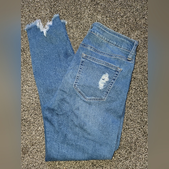Just Black Distressed Blue Ankle Jeans - Picture 2 of 3